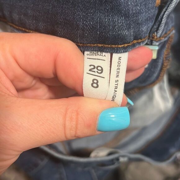 ✨Loft Modern Frayed Cuff Straight Leg Sz 29 Jeans Vivid Dark✨ - Picture 5 of 5